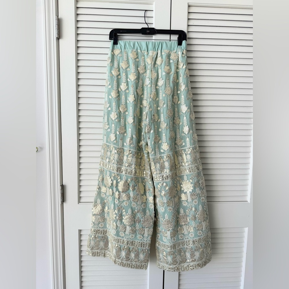 Coco Bombay Sequin Embroidered Resort Pants Mint Wide Leg - Medium - Picture 4 of 7